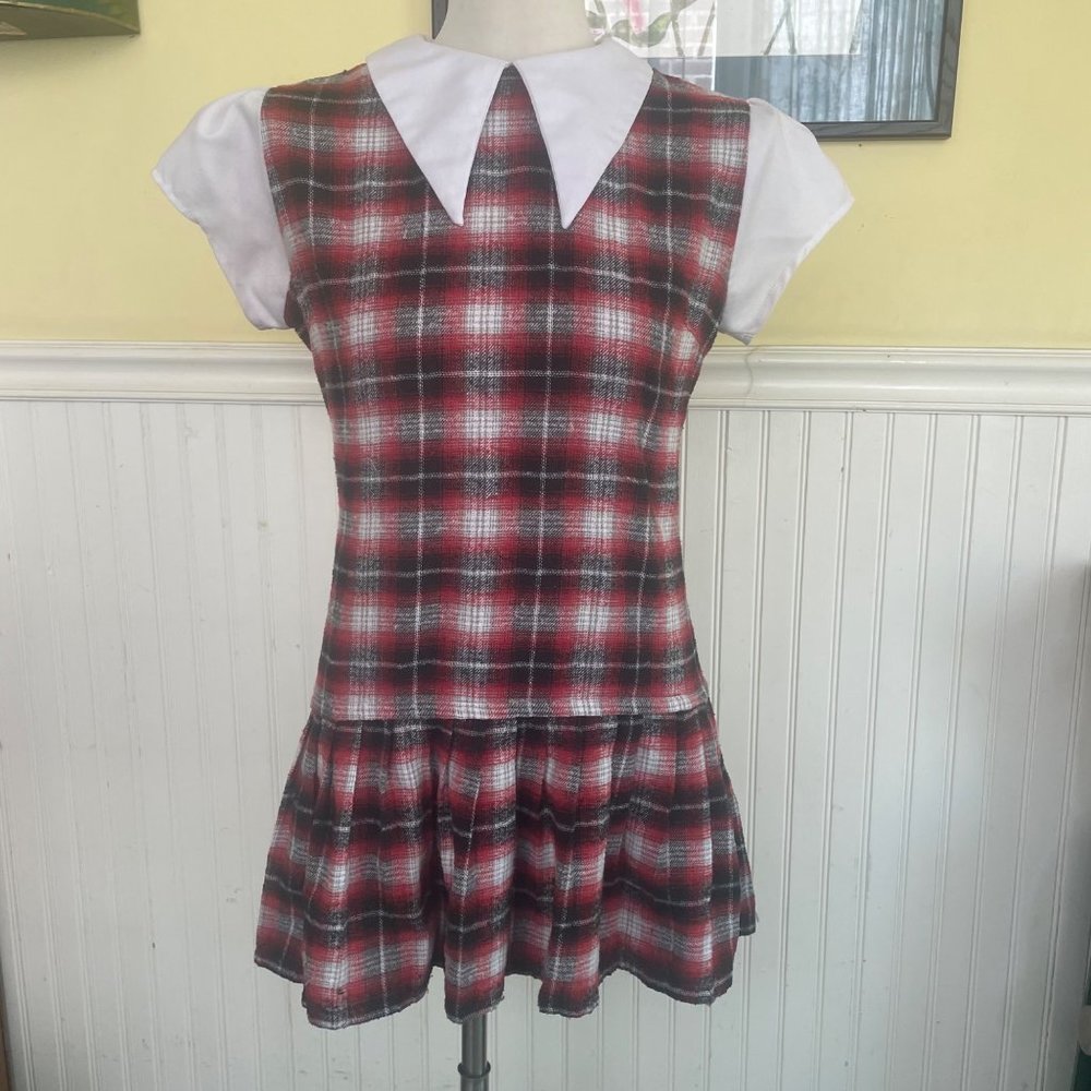 Unif Medium Plaid red dress with pointed white collar